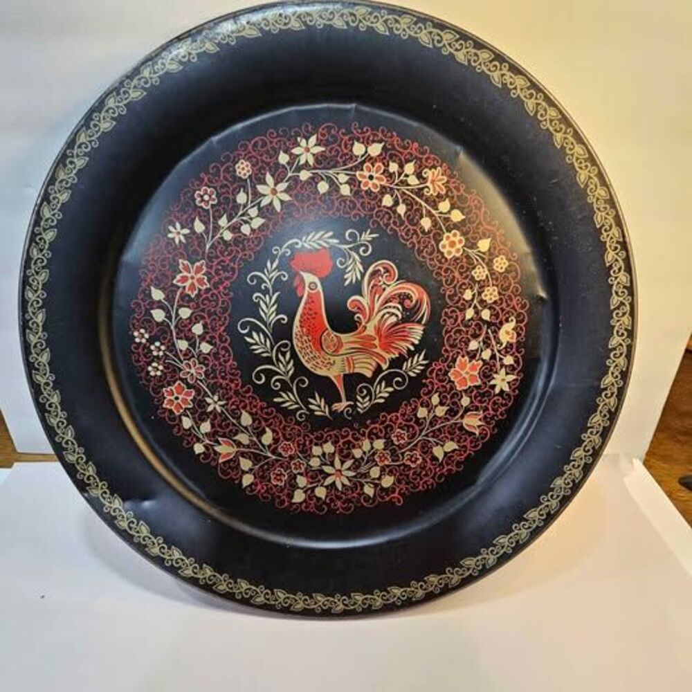 Vintage Metal Rooster Serving Tray. Cottagecore